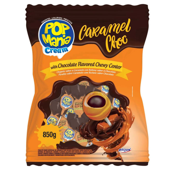 Pirulito Pop Mania Caramelo Com Recheio De Chocolate c/50un - Riclan