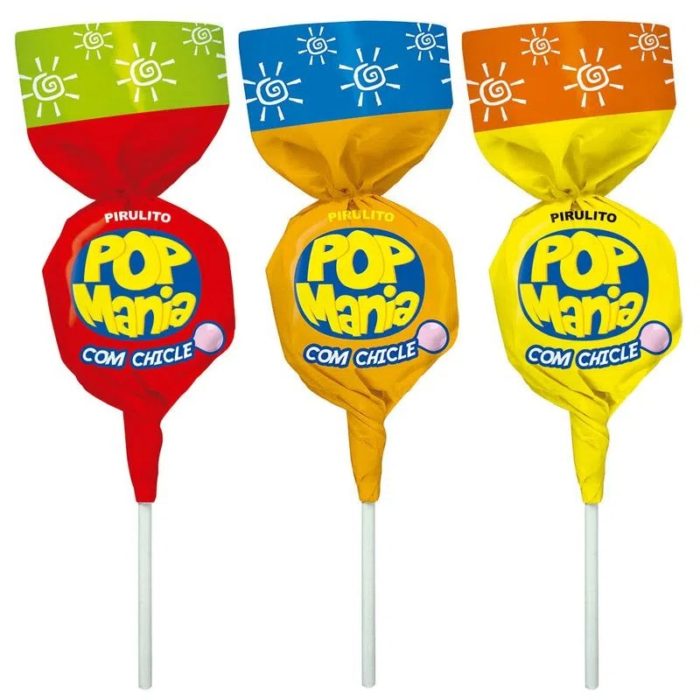 Pirulito Pop Mania Frutas Tropicais Recheio Chiclete c/50 - Riclan - Image 2